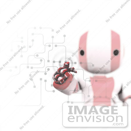 #42229 Clip Art Graphic of a Red Futuristic Robot Pushing Buttons On A Circuit by Jester Arts