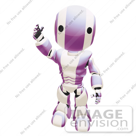 #42236 Clip Art Graphic of a Purple Futuristic Robot Standing And Waving Hello by Jester Arts