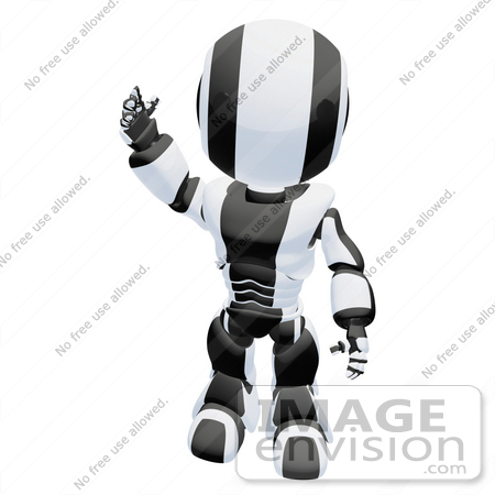 #42243 Clip Art Graphic of a Black Futuristic Robot Standing And Waving by Jester Arts