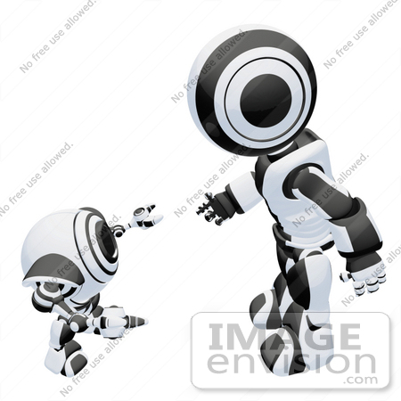 #42244 Clip Art Graphic of a Black Futuristic Robot Chatting With A Cam by Jester Arts