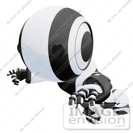 #42245 Clip Art Graphic of a Black Futuristic Robot Floating by Jester Arts