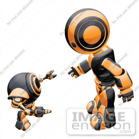 #42250 Clip Art Graphic of an Orange Futuristic Robot Talking To A Cam by Jester Arts