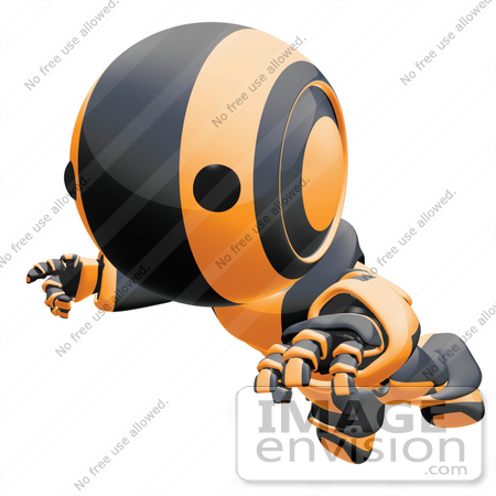 #42251 Clip Art Graphic of an Orange Futuristic Robot Floating by Jester Arts