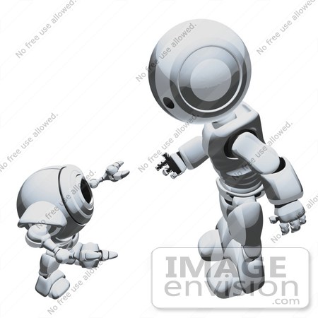 #42261 Clip Art Graphic of a Chrome Futuristic Robot Talking To A Cam by Jester Arts