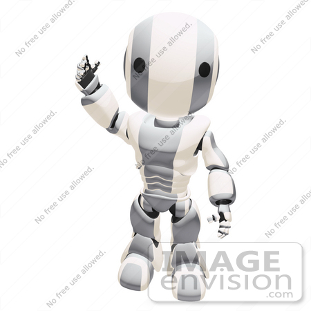 #42266 Clip Art Graphic of a Silver Futuristic Robot Waving by Jester Arts