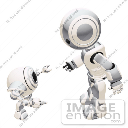 #42269 Clip Art Graphic of a Silver Futuristic Robot Chatting With A Cam by Jester Arts