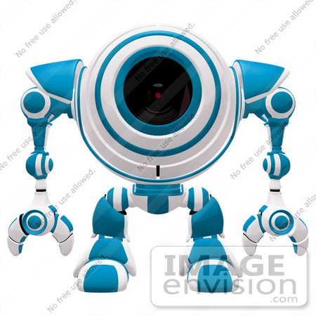 #42271 Clip Art Graphic of a Blue Futuristic Cam Facing Front by Jester Arts