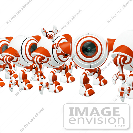 #42276 Clip Art Graphic of a Friendly Red Cam Waving In Line by Jester Arts
