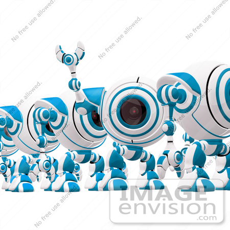 #42279 Clip Art Graphic of a Waving Blue Cam In A Line by Jester Arts