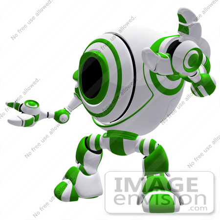#42289 Clip Art Graphic of a Green Cam Holding Up One Arm by Jester Arts