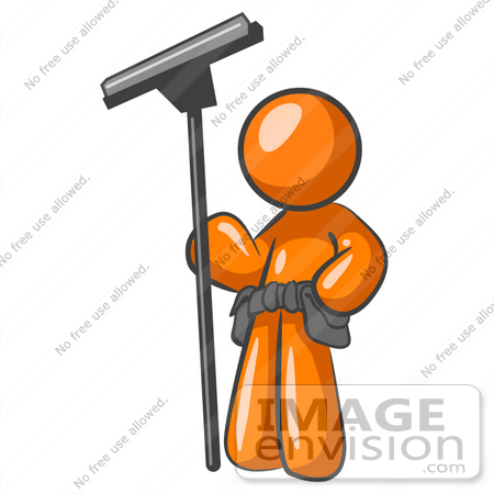 #42297 Clip Art Graphic of a Window Cleaner Orange Guy by Jester Arts