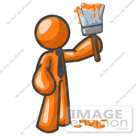 #42298 Clip Art Graphic of a Painting Orange Guy by Jester Arts