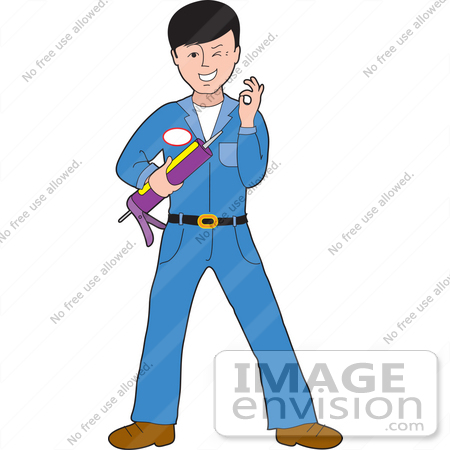 #42316 Clip Art Graphic of a Handsome Caulking Guy by Maria Bell