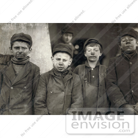 #42337 Stock Photo of a Group Of Dirty Breaker Boys Working The Coal Mines In 1911 by JVPD