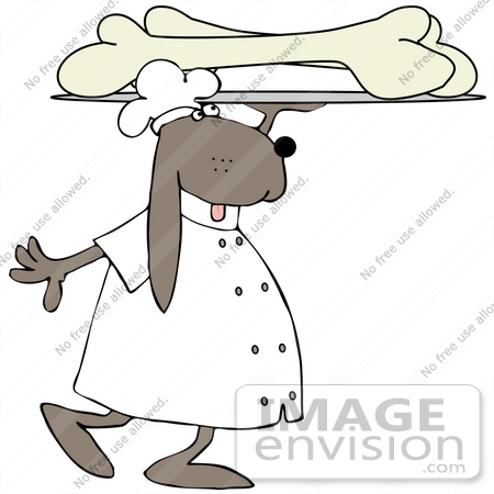 #42341 Clip Art Graphic Of a Dog Chef With Bones On A Platter by DJArt