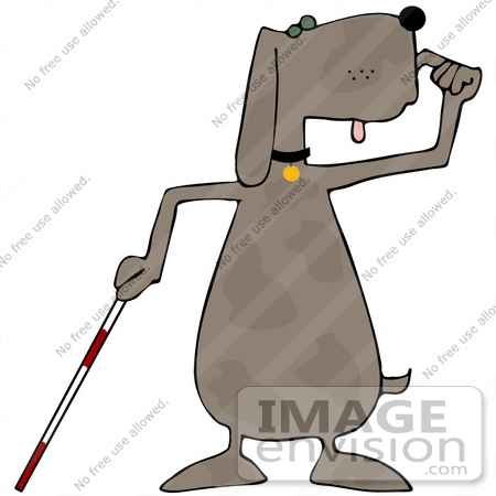 #42343 Clip Art Graphic Of a Blind Dog With A Stick by DJArt