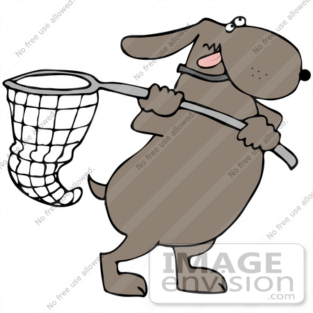 #42345 Clip Art Graphic Of a Dog Using A Net To Catch Bugs by DJArt
