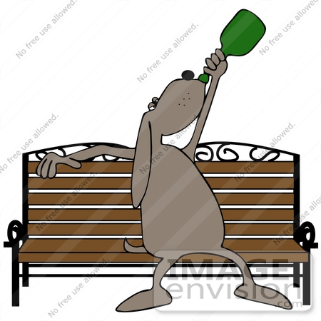 #42349 Clip Art Graphic Of a Lonely Dog Getting Drunk On A Bench by DJArt