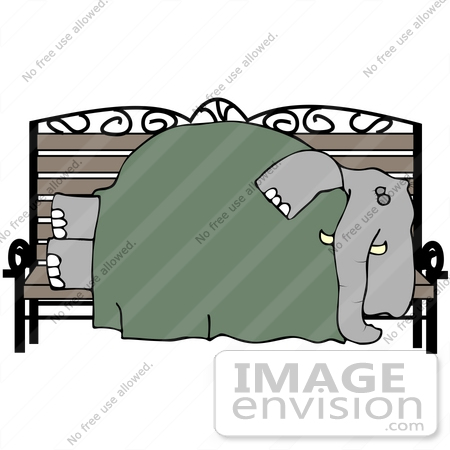 #42353 Clip Art Graphic of an Elephant Sleeping On A Bench by DJArt