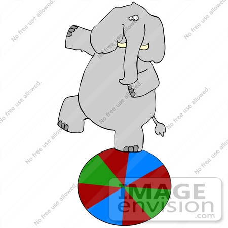 #42354 Clip Art Graphic of an Elephant Walking On A Circus Ball by DJArt