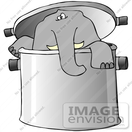 #42355 Clip Art Graphic of an Elephant In A Pot by DJArt