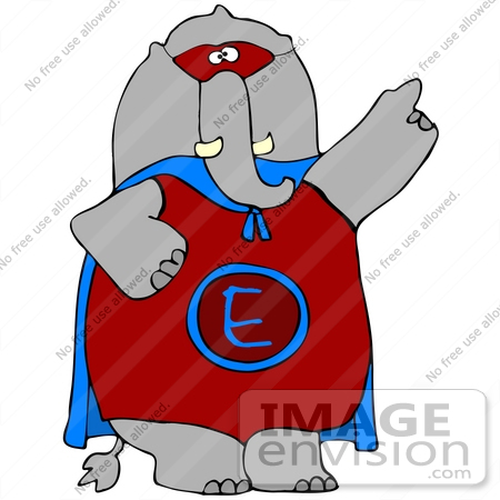 #42356 Clip Art Graphic of a Super Elephant Hero In Costume by DJArt
