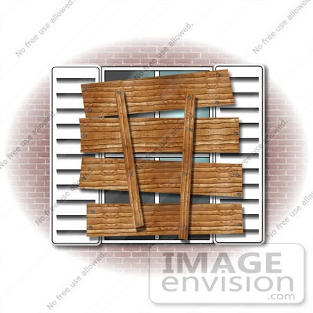 #42360 Clip Art Graphic Of A Foreclosed Or Condemned Home With A Boarded Up Window by DJArt