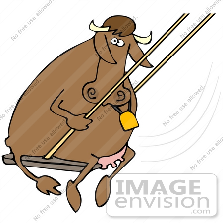 #42362 Clip Art Graphic of a Swinging Cow by DJArt
