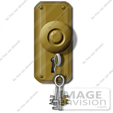 #42375 Clip Art Graphic of a Key Ring In A Key Hole by DJArt