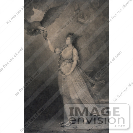 #42477 Royalty-Free (RF) Stock Illustration of The Goddess Hebe As Liberty, Offering A Cup To A Bald Eagle by JVPD