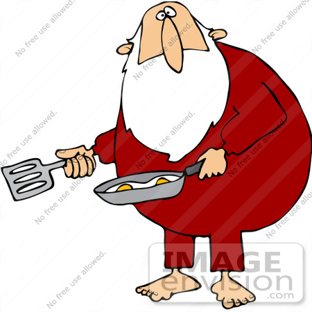 #42732 Royalty-Free (RF) Clipart Illustration of a Chubby Santa Cooking Eggs In His Pajamas by DJArt