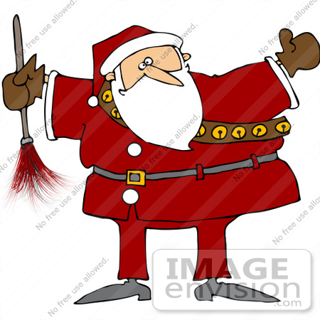 #42735 Royalty-Free (RF) Clipart Illustration of a Chubby Santa Holding A Feather Duster by DJArt