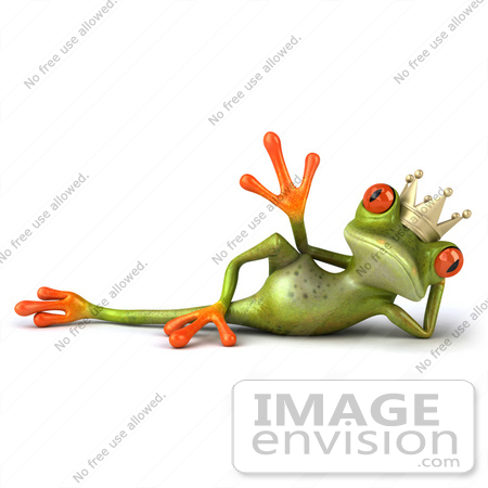 #42743 Royalty-Free Clipart Illustration of a Reclined And Waving 3d Red-Eyed Tree Frog Prince Or King With Big Red Eyes by Julos