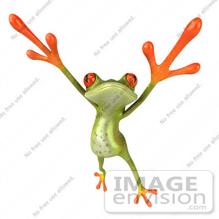 #42744 Royalty-Free Clipart Illustration of a Dancing 3d Red-Eyed Tree Frog Leaping And Holding His Arms Up by Julos
