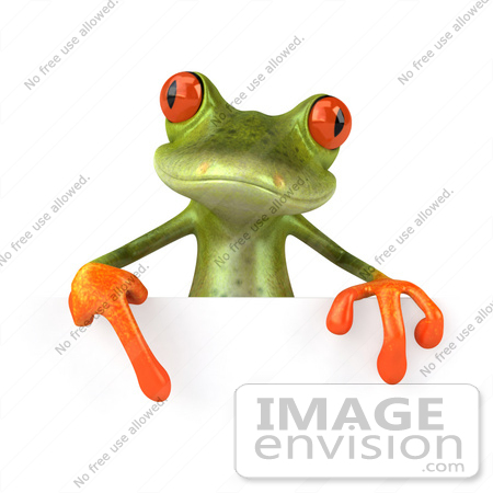 #42751 Royalty-Free Clipart Illustration of a Cute 3d Red-Eyed Tree Frog Pointing Down At A Blank Sign by Julos