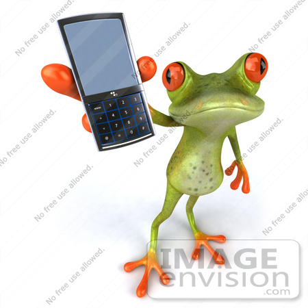 #42753 Royalty-Free Clipart Illustration of a Cute 3d Red-Eyed Tree Frog Holding Up A Cell Phone by Julos