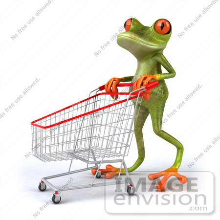#42754 Royalty-Free Clipart Illustration of a 3d Red-Eyed Tree Frog Pushing A Shopping Cart by Julos