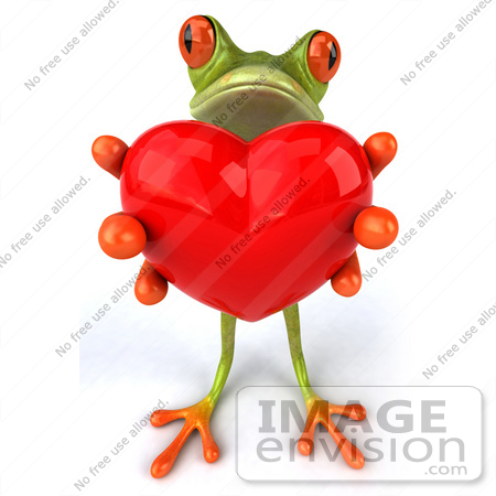 #42758 Royalty-Free Clipart Illustration of a Sweet 3d Red-Eyed Tree Frog Holding Out A Big Red Heart by Julos