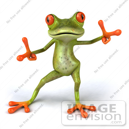#42763 Royalty-Free Clipart Illustration of a Cute 3d Dancing Red-Eyed Tree Frog With Big Red Eyes by Julos