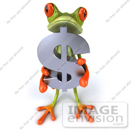 #42764 Royalty-Free Clipart Illustration of a Cute 3d Red-Eyed Tree Frog Holding A Silver Dollar Symbol by Julos
