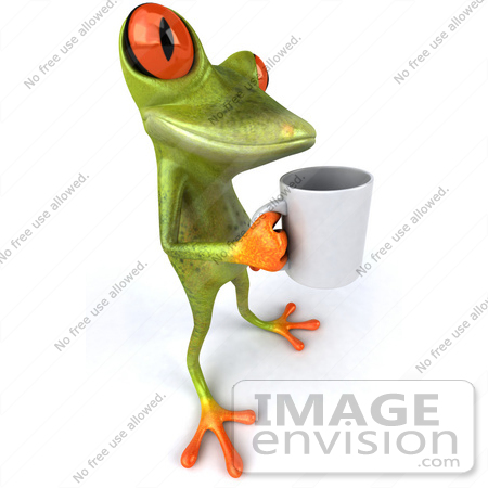 #42769 Royalty-Free (RF) Clipart Illustration of a 3d Red Eyed Tree Frog Holding A Coffee Mug - Pose 4 by Julos