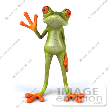 #42775 Royalty-Free (RF) Clipart Illustration of a 3d Skinny Red Eyed Tree Frog Waving And Facing Front by Julos