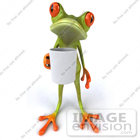 #42780 Royalty-Free (RF) Clipart Illustration of a 3d Red Eyed Tree Frog Holding A Coffee Mug - Pose 1 by Julos