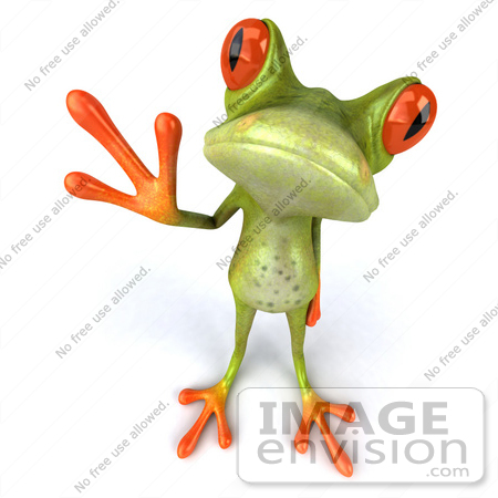 #42786 Royalty-Free (RF) Clipart Illustration of a 3d Skinny Red Eyed Tree Frog Looking Up And Waving by Julos