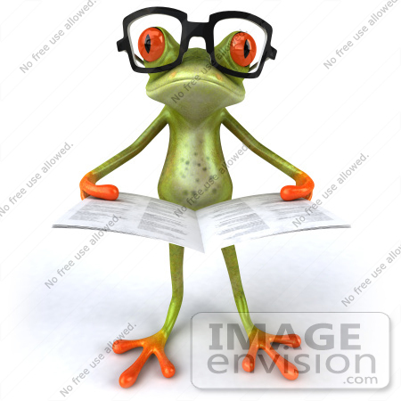 #42788 Royalty-Free (RF) Clipart Illustration of a 3d Red Eyed Tree Frog Wearing Glasses And Reading - Pose 5 by Julos