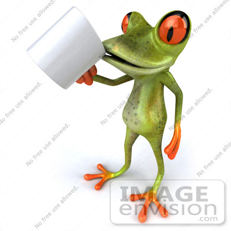 #42793 Royalty-Free (RF) Clipart Illustration of a 3d Red Eyed Tree Frog Sipping From A Coffee Mug - Pose 1 by Julos