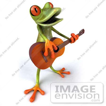 #42802 Royalty-Free (RF) Clipart Illustration of a 3d Red Eyed Tree Frog Guitarist Playing Music - Pose 5 by Julos