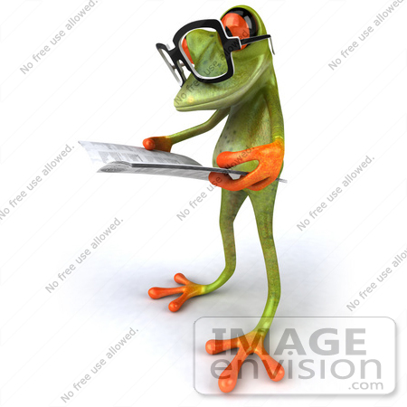 #42808 Royalty-Free (RF) Clipart Illustration of a 3d Red Eyed Tree Frog Wearing Glasses And Reading - Pose 6 by Julos