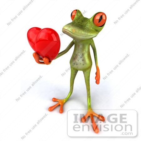 #42810 Royalty-Free (RF) Clipart Illustration of a 3d Red Eyed Tree Frog Giving A Red Heart - Pose 3 by Julos