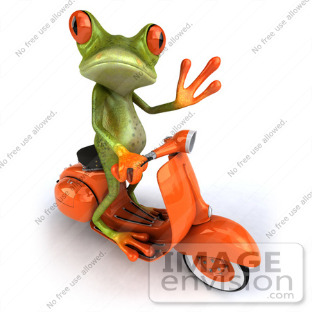 #42833 Royalty-Free (RF) Clipart Illustration of a 3d Red Eyed Tree Frog Riding An Orange Scooter And Waving by Julos